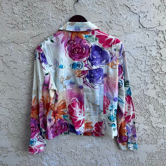 Coldwater Creek Floral Linen Blend Jacket Colorful Size 8 - Picture 2 of 5